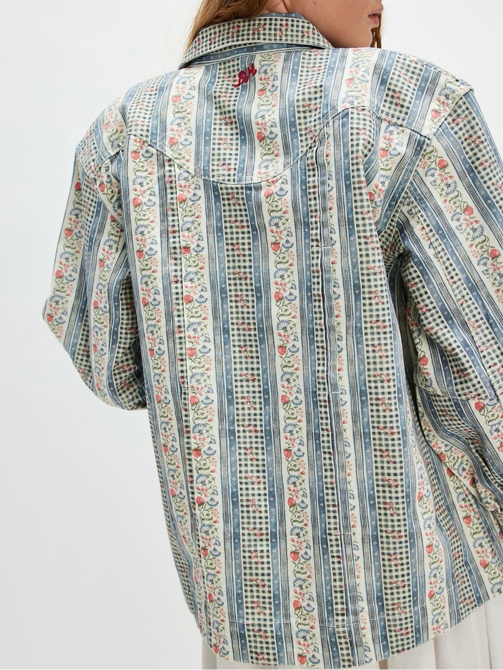 Damson Madder Baxter Striped Floral Print Button-Up Shirt Jacket